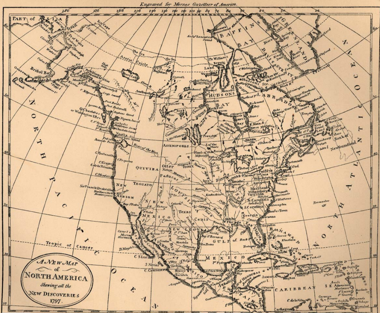 Nordamerika gammal karta från 1797