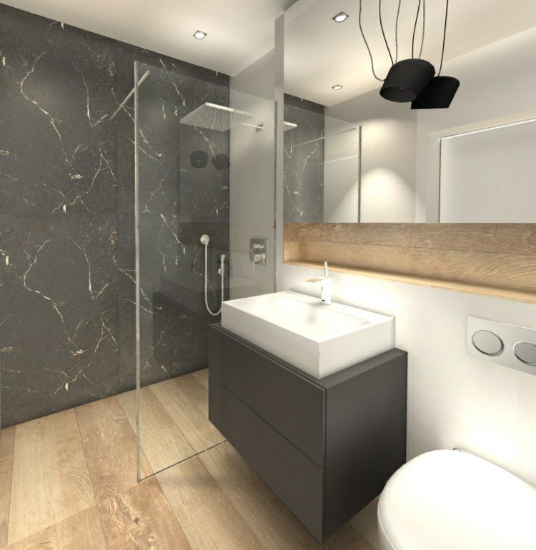 Designa en halvöppen dusch i linje med golvet för en rymligare känsla i gästtoaletten