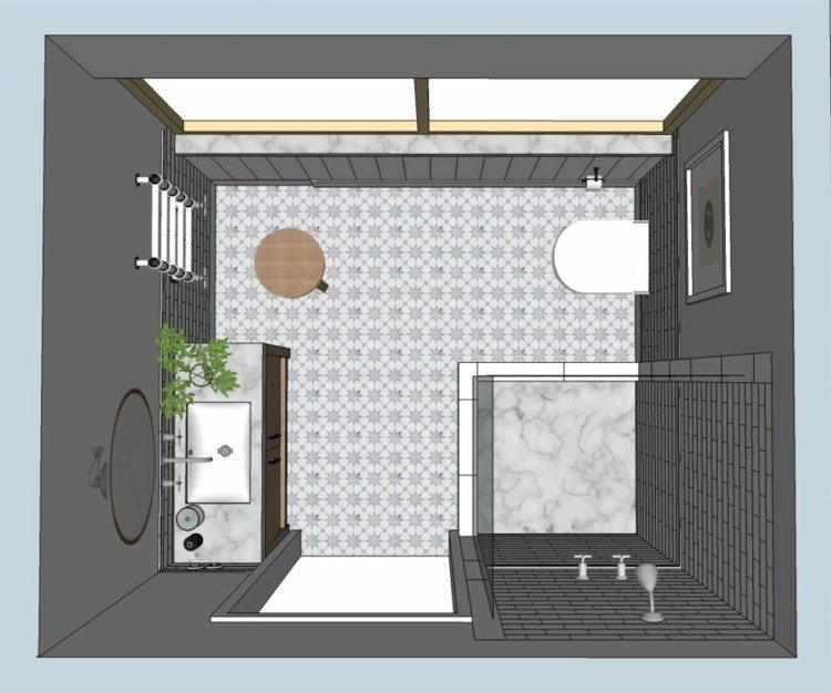 Stort fönster i det lilla badrummet - planlösning för en 6 kvadratmeter toalett