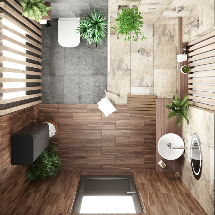 Öppen badrumsdesign med en skiljevägg mellan toalett och dusch