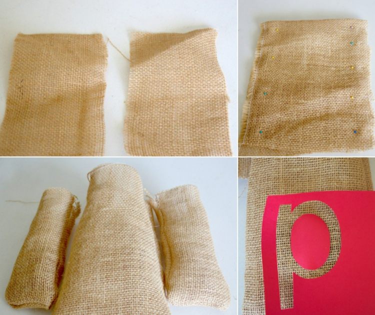 Att göra en säckväv som ett alternativ till tomteskonan - klippa säckväv och sy ihop