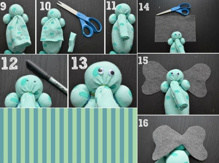 Gör dina egna elefanter som strumpdjur - design ditt huvud och bagage