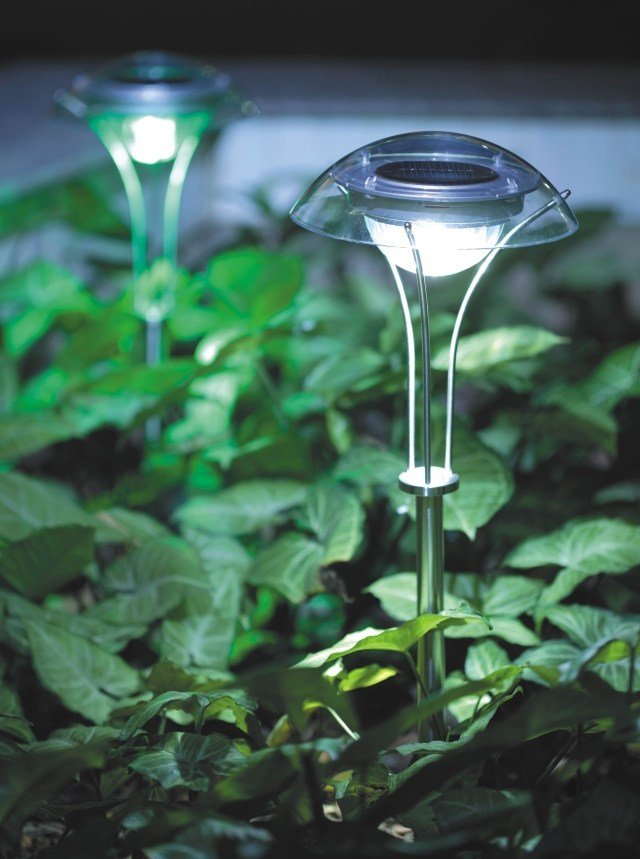solar trädgård ljus modern glas rostfritt stål pollare