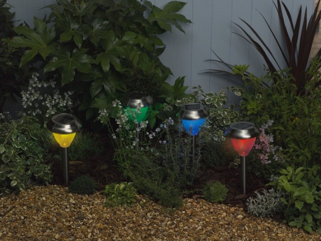 Moderna trädgårdsbelysningsfärgade solbelysning rostfritt stål-uppsättning med fyra