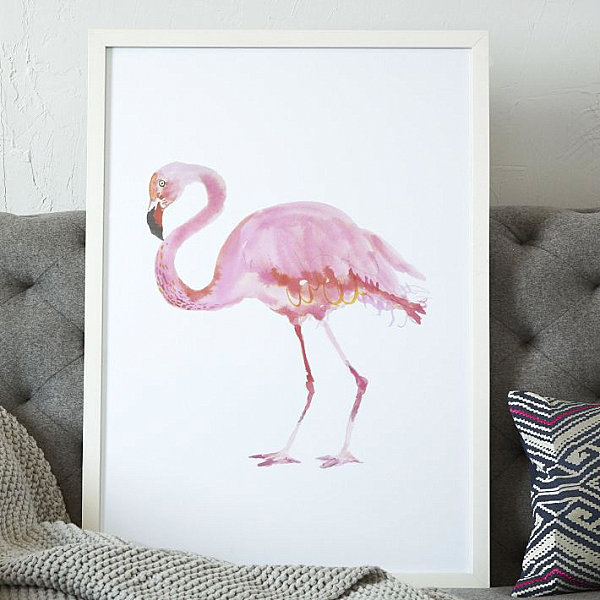 Flamingo bild sommar dekoration idéer-West Elm akvarell