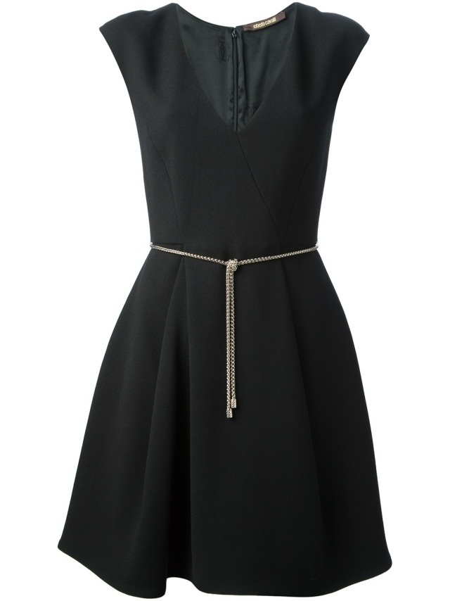 Klassisk-svart-knälängd-casual-klänning-Roberto-cavalli-tunn-bälte