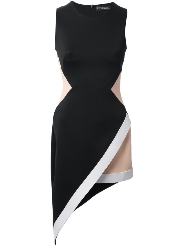 asymmetrisk-cut-casual klänning-raffinerad-delad-grafiskt mönstrade-David-koma