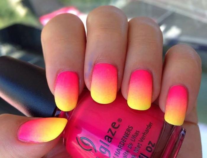 matt nagellack neonfärger lyser rosa gul sommar nageldesign