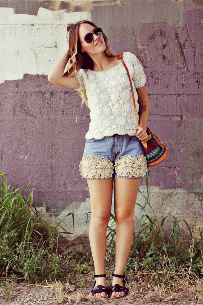 sommaroutfit shorts jeans spets topp lös