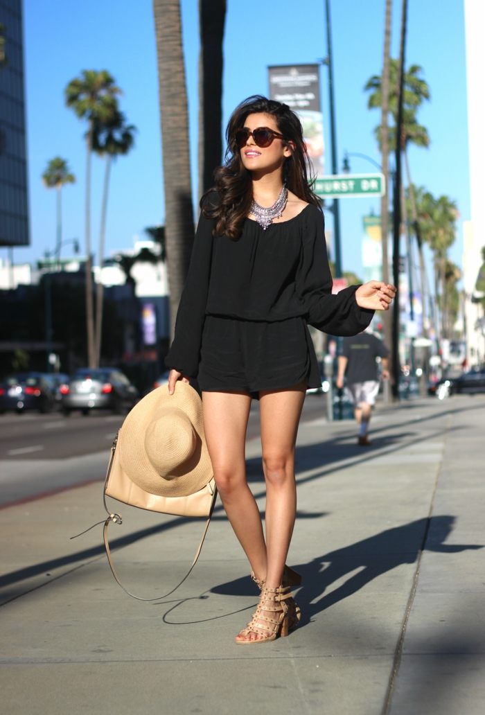 elegant outfit sommar svart tunika hatt tillbehör