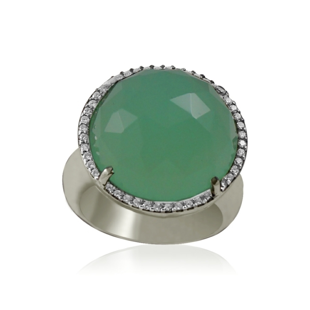 smycken damer ring grön sten strass