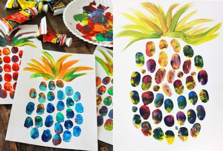 Idén att måla bilder med små och stora barn - ananas eller andra exotiska sommarfrukter