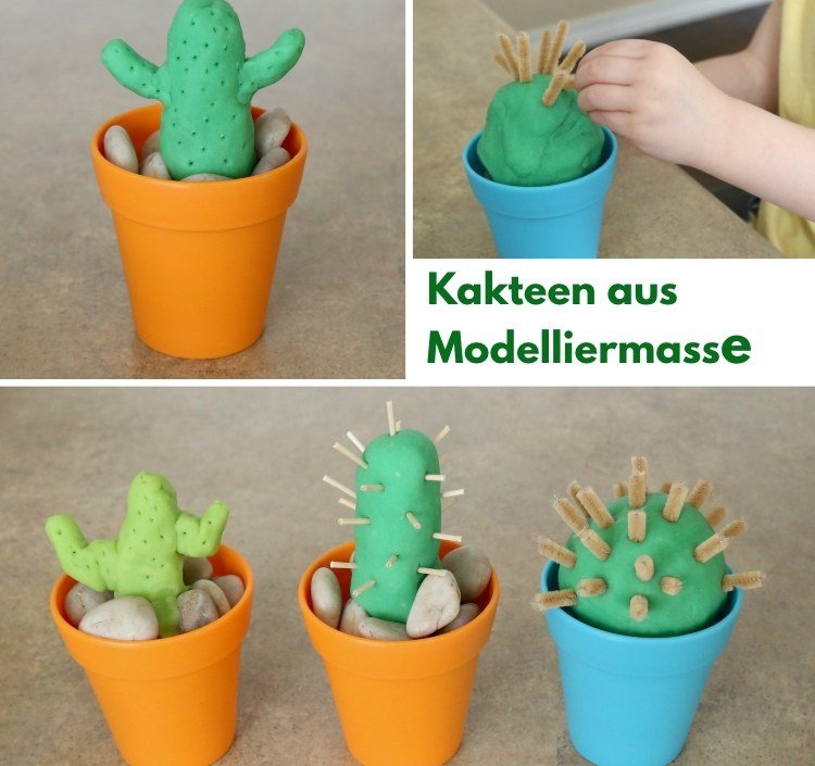 Gör kaktus av modellerlera som bordsdekoration för sommaren med barn