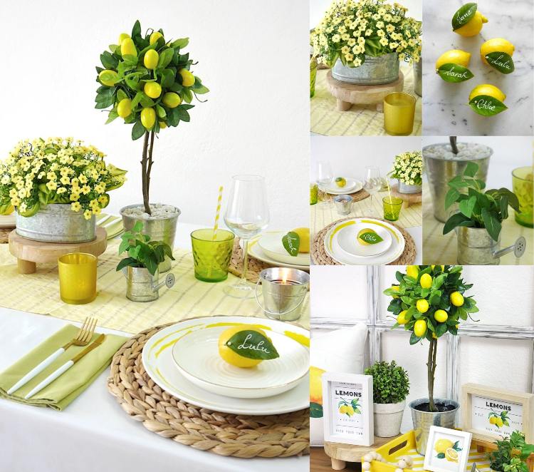 Sommardekoration för inre matbord med citroner som dekorerar idéer