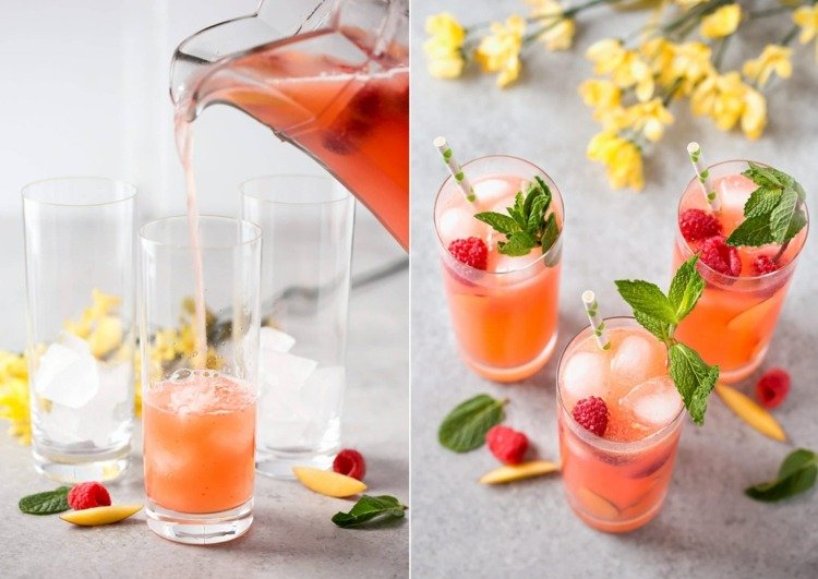 Gör dina egna fruktiga sommardrycker med säsongens frukt - persika och hallon