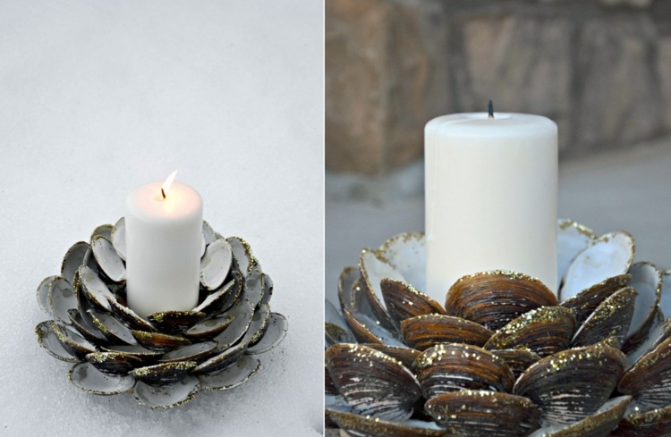 Tinker ljusstake för värmeljus med skal och glitter