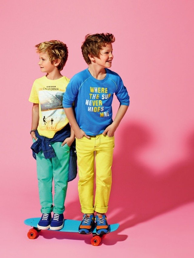 Mango-T-shirt-mode-trendiga-tryck-lång-byxor-i-gul-grön-för-pojkar