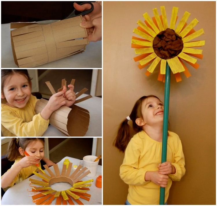 Gör en stor solros av kartong Instruktioner för barnprojektet