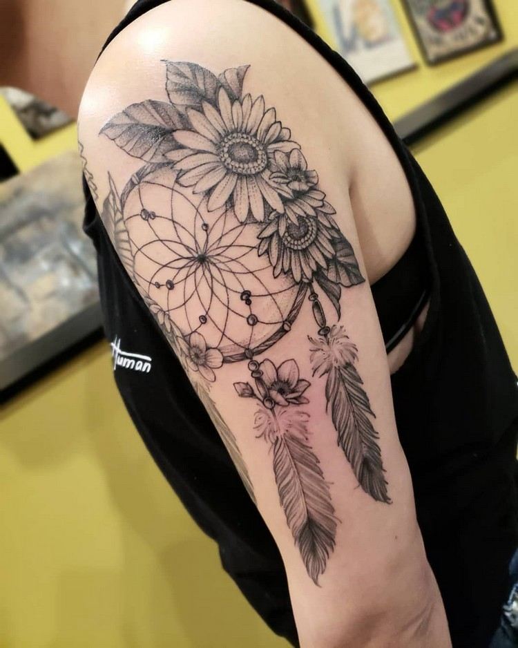 Drömfångare tatuering design kvinnor solros tatuering mening