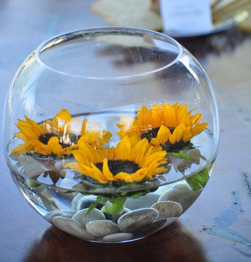 Solros dekoration akvarium simning blommor höst dekoration DIY