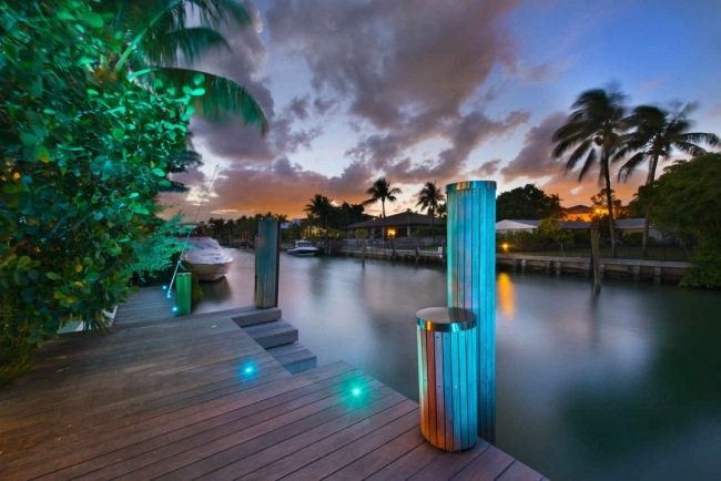 Modern Oceanfront Villa Miami Night Illumination