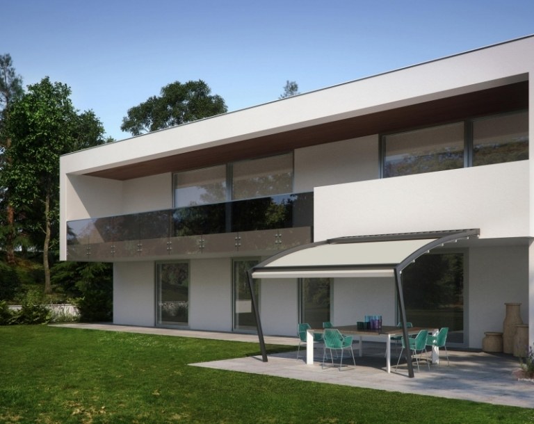 Solskydd terrass takläggning aluminium tyg hus idéer