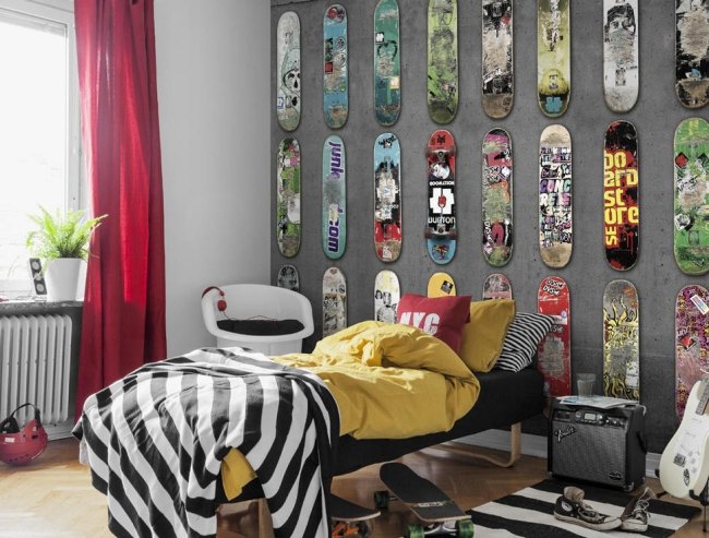 Mr-Perswall Tapet-Väggdesignidéer-Skateboard Sovrum-Deco-vägg