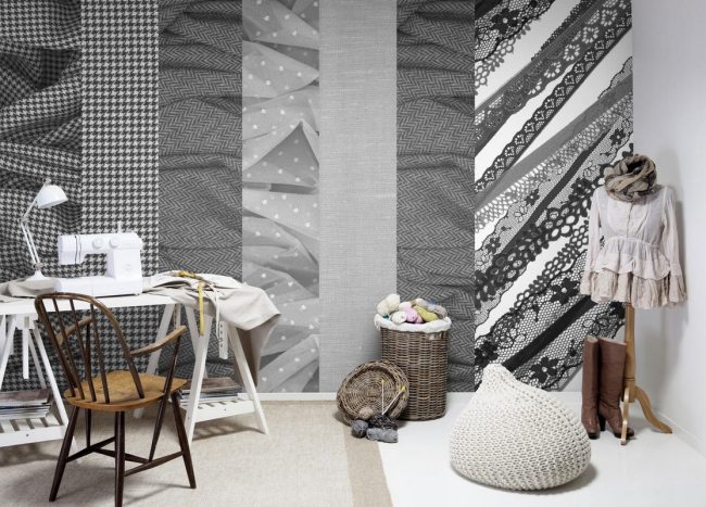 Tapetdesign moderna textilmönster strukturer-material svartvitt