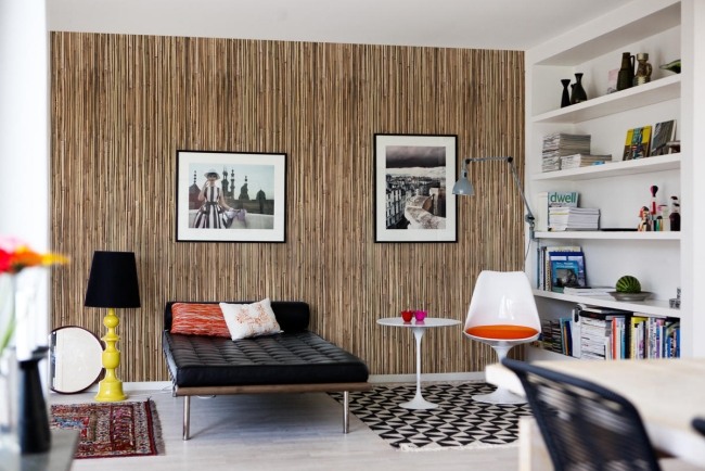 Sovrum vägg design möbler bambu tapet optik-realistisk