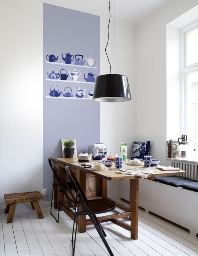 Realistiska väggpapper kök-rustika bord-hängande lampa möbler tips