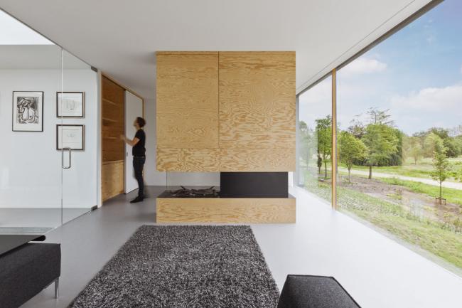 plywood öppen spis fönster grå möbler