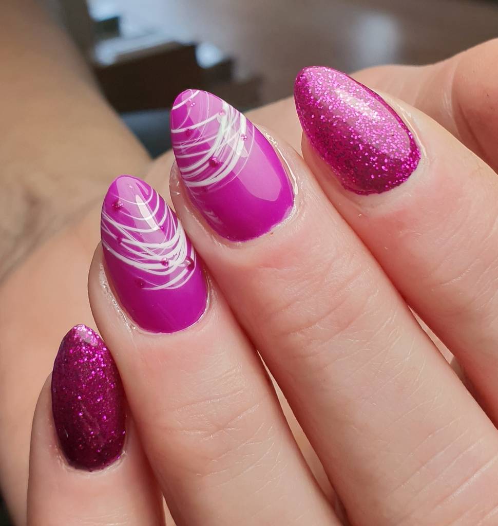 Spindelgel naglar i mandelform Neon nagellack Glitter Design Idéer