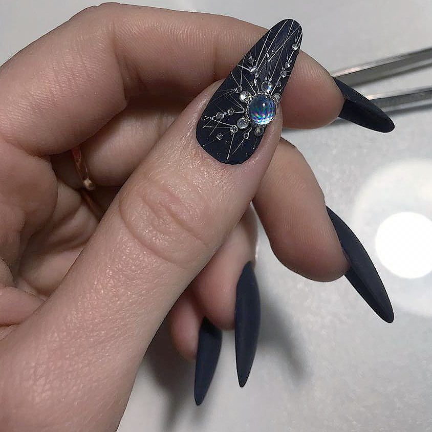 Spider gel naglar lång stilett nagelform spik dekoration modetrender sommar