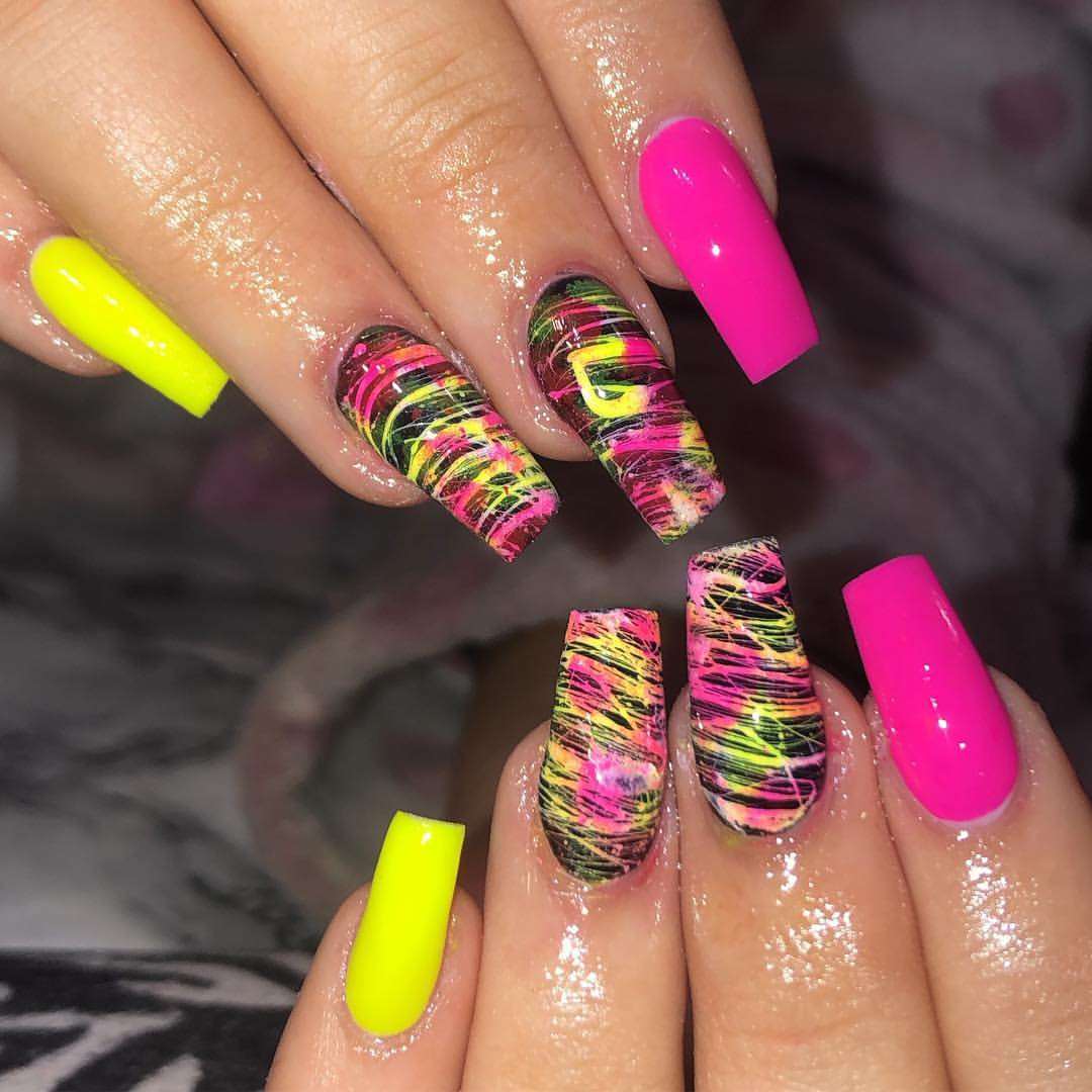 Spider Gel Nails Neon Colors Trend Summer 2019 Long Nails Design Ideas