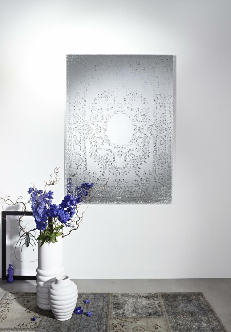 spegel design väggdekor vas blommor lila