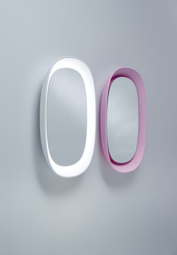 design spegel oval belysning rosa vit väggdekoration