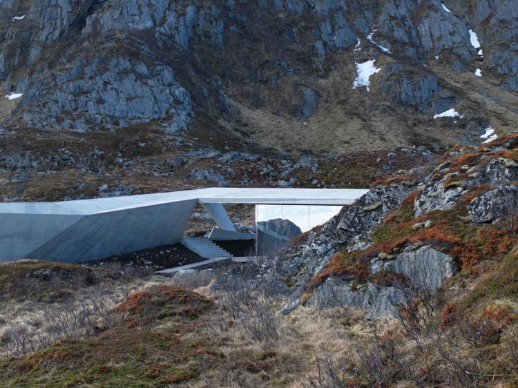 norge sten natur bygga spegelglas och betonganläggning