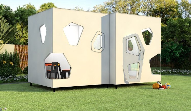 lekstuga-trädgård-barn-lekstuga-modern-design-vita-fönster-udda-former