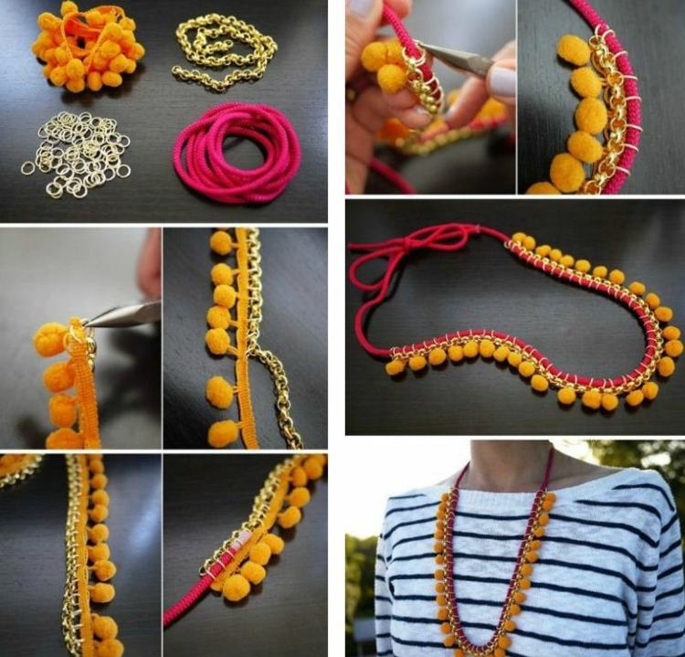 gör det själv uttalande kedja rosa sladd orange bobbles