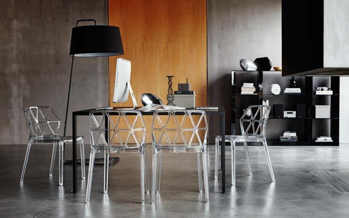 golvlampor design matbord bord lampskärm svarta stolar