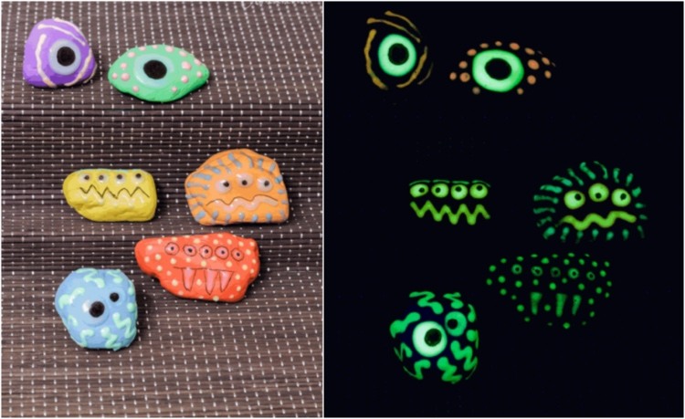 Måla glödande monsterstenar för Halloween