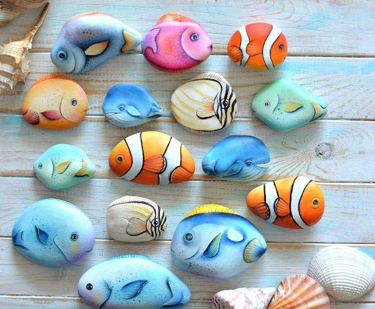 Måla stenar fisk rita idéer för dekoration