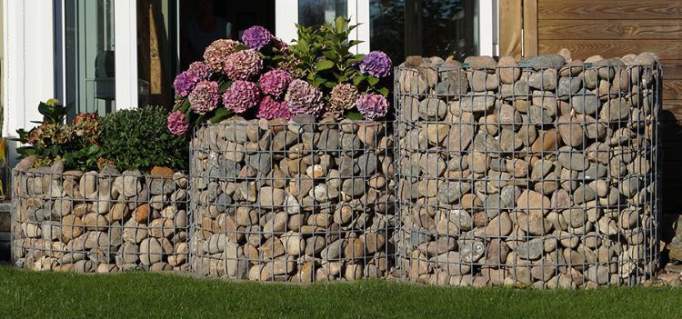 stenmur trädgård design idéer väggsystem trädgård område gabion vägg