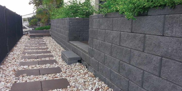 stenmur trädgård design idéer väggsystem trädgård område betong vägg hardscape sten