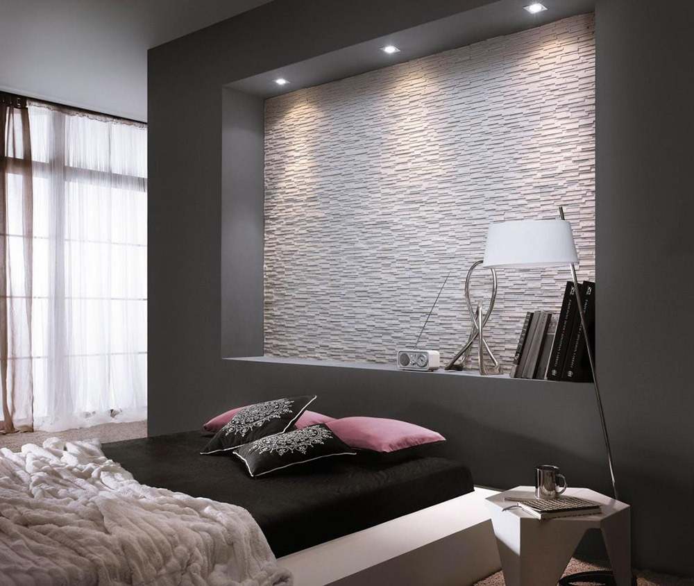 Installera stenväggbelysning sovrum bakvägg i stil