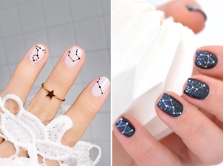 korta naglar målaridéer nageltrender Constellation Nails