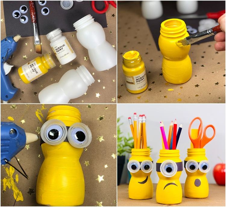 Gör en pennhållare DIY av gamla flaskor Minions