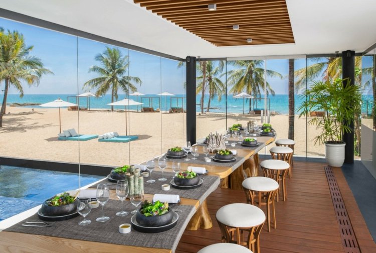 matsal villa design stil idéer för möblering fönster havsstrand