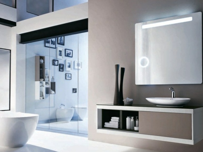 Spegel integrerad belysning tvättställ vit