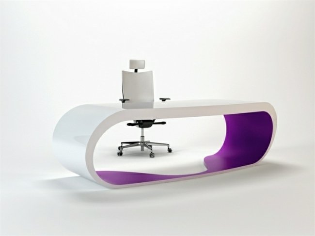 elegant skrivbord lila vita minimalistiska kontorsmöbler
